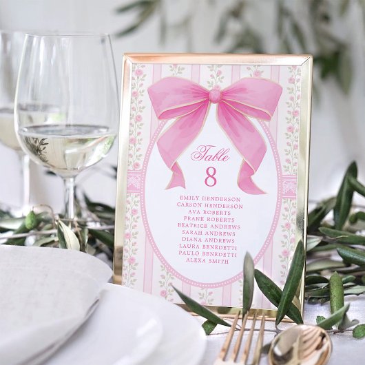 Numéro De Table Pink Bow Floral Roses Seating Chart Table Number