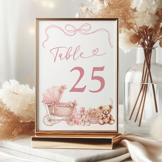 Numéro De Table Pink Coquette Carriage Baby Shower Table Number