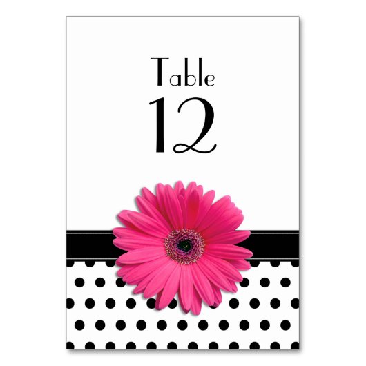 Numéro De Table Pink Daisy noir blanc Polka Mariage (Par défaut)