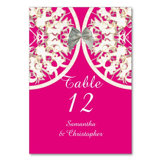 Numéro De Table Pink et blanc dentelle mariage damassé (Par défaut)