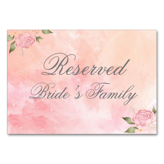 Numéro De Table Pink Floral Blush Aquarelle Script Mariage (Dos)