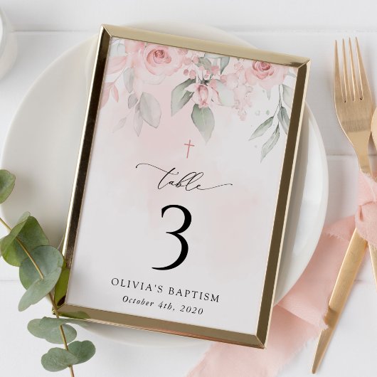 Numéro De Table Pink Flowers, Greenery, Baptism Table Numbers
