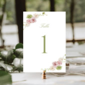 Numéro De Table Pink Green Floral Wedding