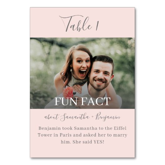 Numéro De Table Pink & Grey Script Fun Facts Mariage photo (Par défaut)