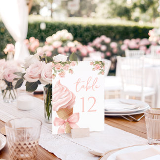 Numéro De Table Pink Ice Cream Floral Bow Baby Girl Shower