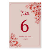Numéro De Table Pink Red Floral Wedding (Dos)