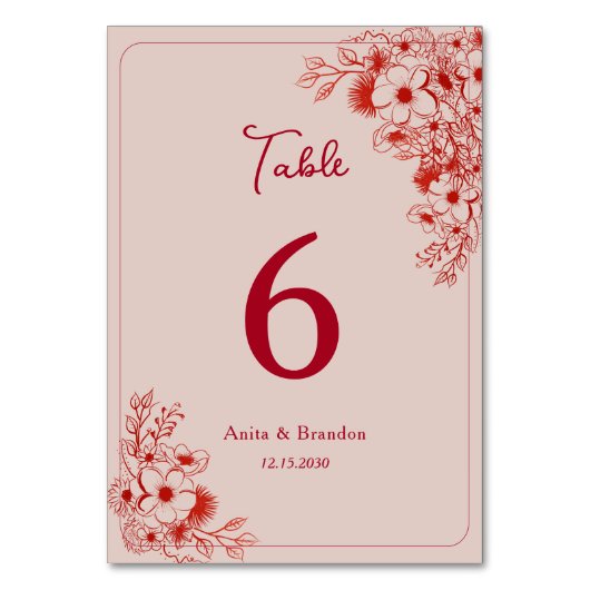 Numéro De Table Pink Red Floral Wedding (Par défaut)