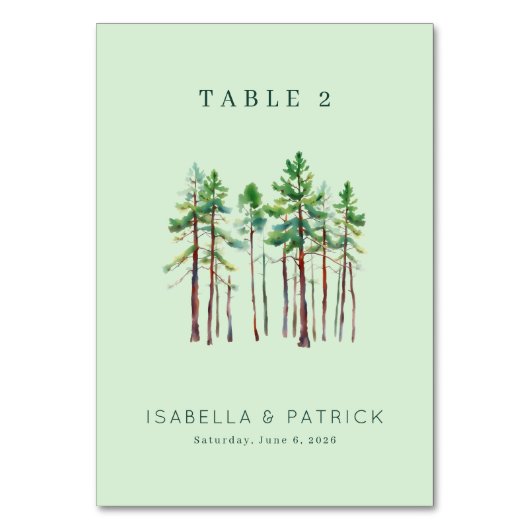 Numéro De Table Pins de teinte verte tranquille à l'aquarelle (Par défaut)