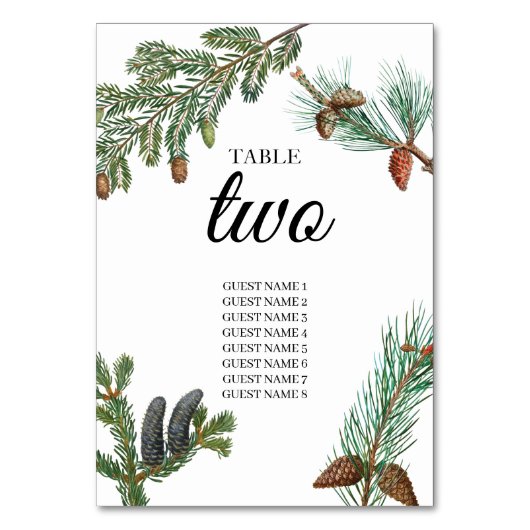 Numéro De Table Pins rustiques Mariage de verdure forestière (Dos)