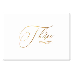 Numéro De Table PixDezines Faux Or Calligraphie Romantique Trois 3