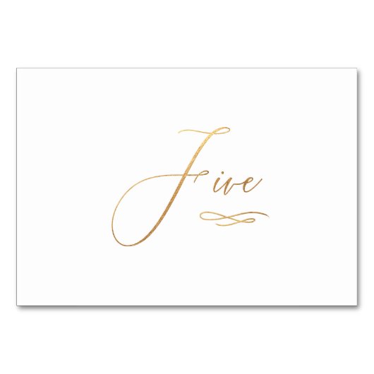 Numéro De Table PixDezines Faux Or Romantique Calligraphie Cinq 5 (Devant)