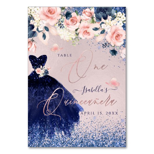 Numéro De Table PixDezines Quinceanera Blush Navy Parties scintill (Par défaut)