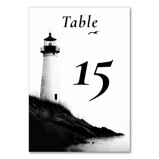 Numéro De Table Plage côtière Mariage phare nautique (Dos)