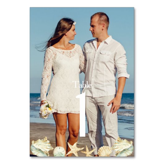 Numéro De Table Plage Côtière Tropicale Destination Mariage Photo (Dos)
