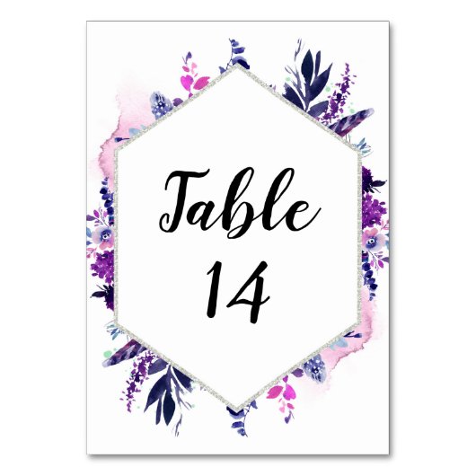 Numéro De Table Plage Florale Violet & Argent Réception Mariage Si (Par défaut)