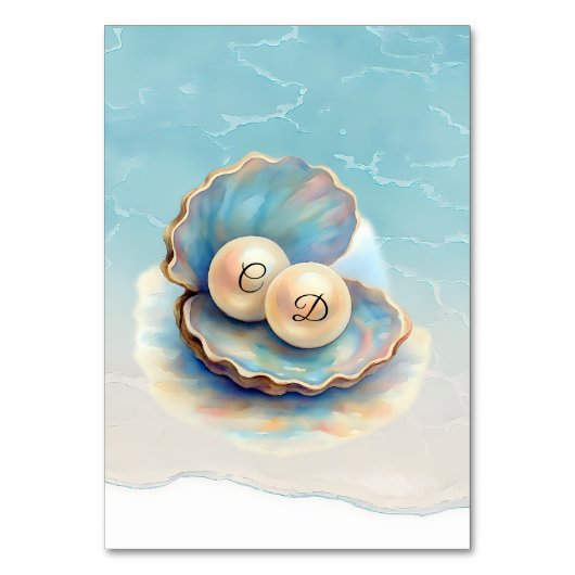 Numéro De Table Plage Mariage Pearls Shell Elégant thème Océan (Dos)