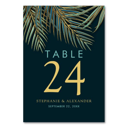 Numéro De Table Plage moderne Palm Gold Turquoise Mariage tropical (Par défaut)