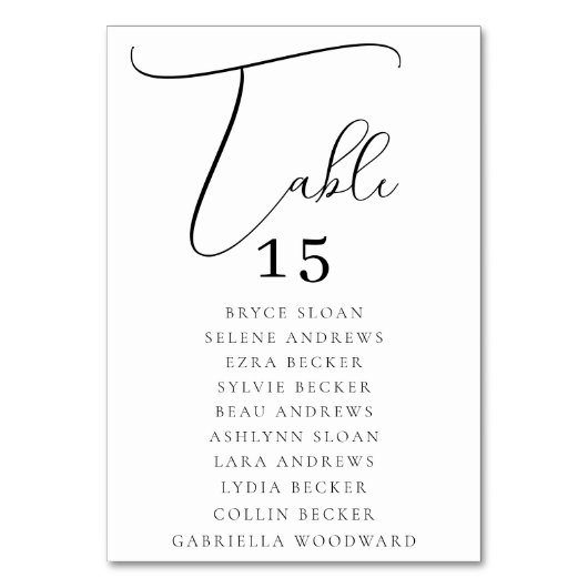 Numéro De Table Plan de table à écriture élégante  (Dos)