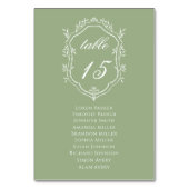 Numéro De Table Plan de table de mariage à armoiries florales vert (Dos)