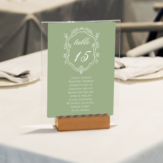 Numéro De Table Plan de table de mariage à armoiries florales vert