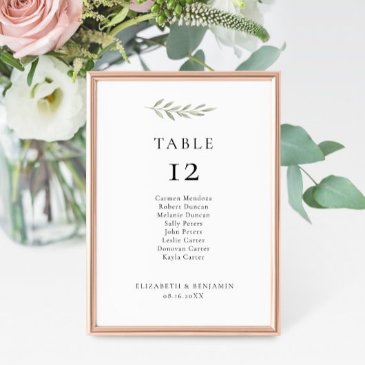 Numéro De Table Plan de table de mariage à branche d'olive minimal