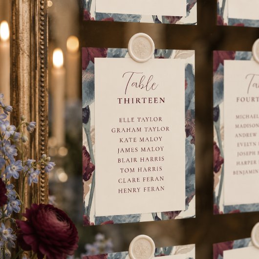 Numéro De Table Plan de table de mariage bordeaux et bleu poussiér
