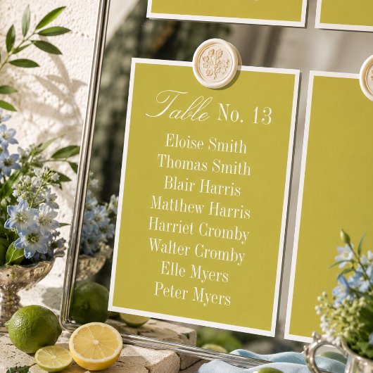 Numéro De Table Plan de table de mariage Chartreuse moderne