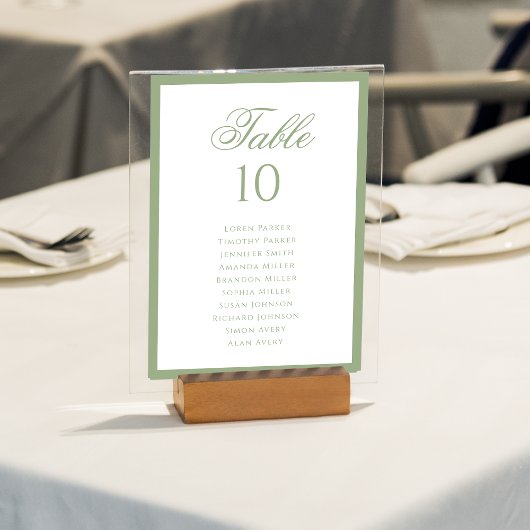 Numéro De Table Plan de table de mariage vert sauge classique form