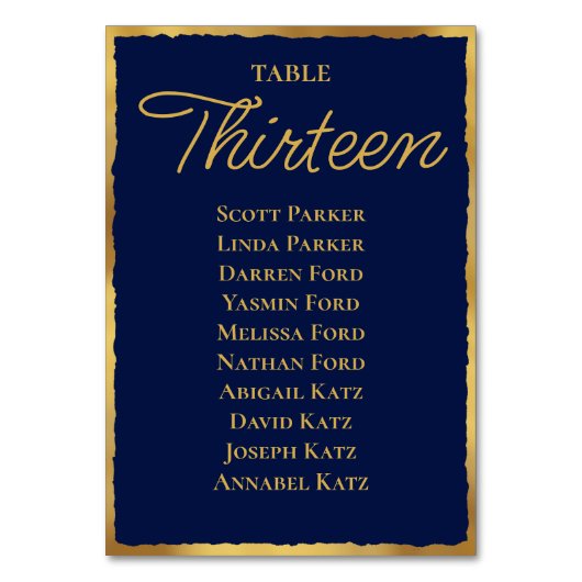 Numéro De Table Plan de table Navy Or (Dos)