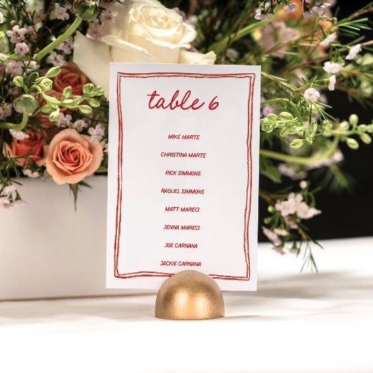 Numéro De Table Playful Red Doodle Numeric Seating Chart Card