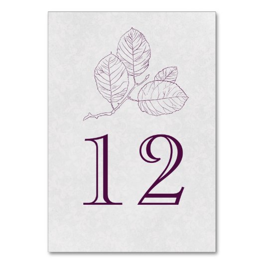 Numéro De Table Plum Argent Gris Botanique Plan Mariage élégant (Dos)