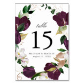 Numéro De Table Plum floral foncé | Mariage personnalisé (Dos)