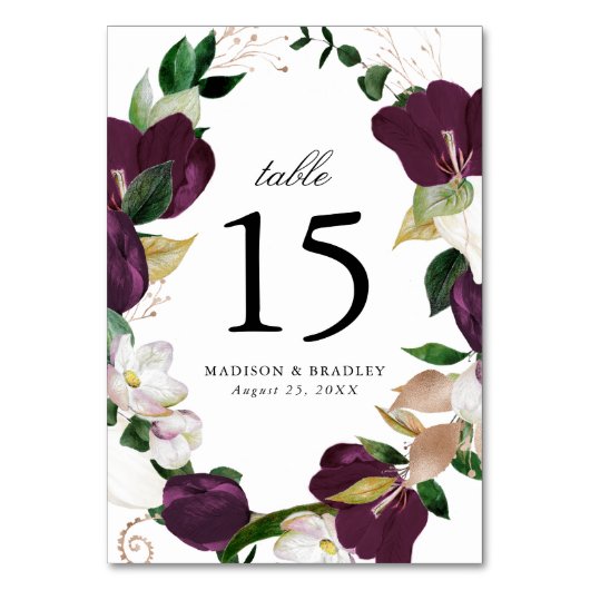 Numéro De Table Plum floral foncé | Mariage personnalisé (Par défaut)