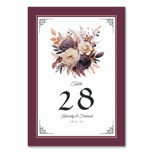 Numéro De Table Plum, Grey, cuivre et Dusty Rose Mariage floral (Par défaut)