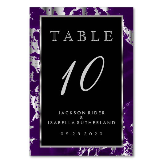 Numéro De Table Plum violet et marbre d'argent - Numéro de tableau (Dos)