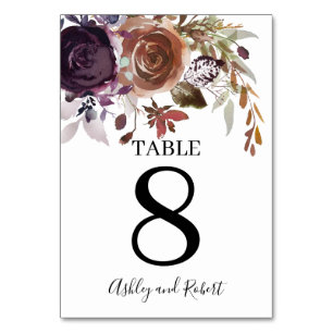 Numéro De Table Plum violet et Mariage de fleurs d'or