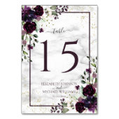 Numéro De Table Plum violet or Aquarelle marbre Mariage photo (Dos)