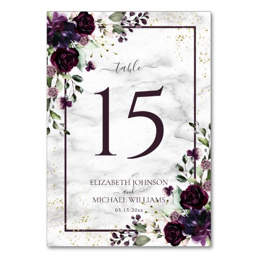 Numéro De Table Plum violet or Aquarelle marbre Mariage photo (Par défaut)