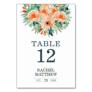 Numéro De Table Poche Jade Turquoise Aquarelle Florale Numéros de