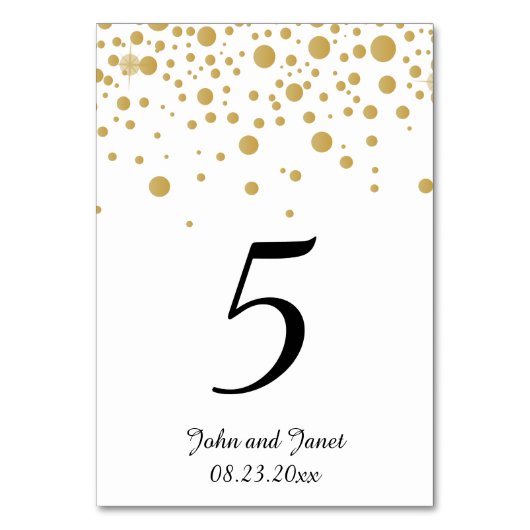 Numéro De Table Points Confetti Or 2 | Fond blanc (Dos)