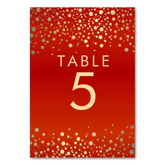 Numéro De Table Points Confetti Rouge et Or (Dos)