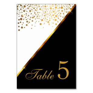 Numéro De Table Points de confettis blancs, noirs et dorés