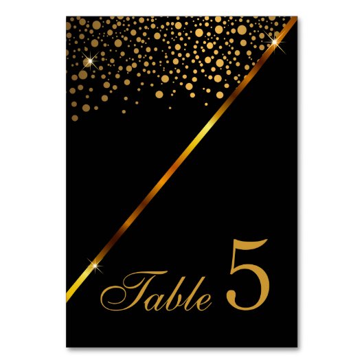 Numéro De Table Points de confettis noirs et dorés (Dos)