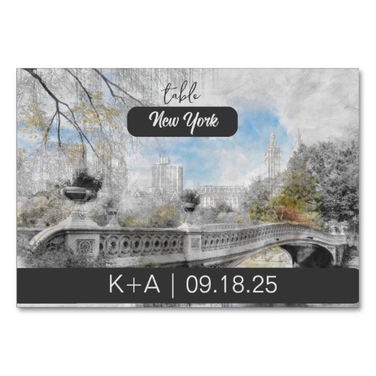 Numéro De Table Pont aquarelle à Central Park New York (Devant)