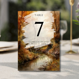 Numéro De Table Pont rustique de bois en automne pour mariage d'au
