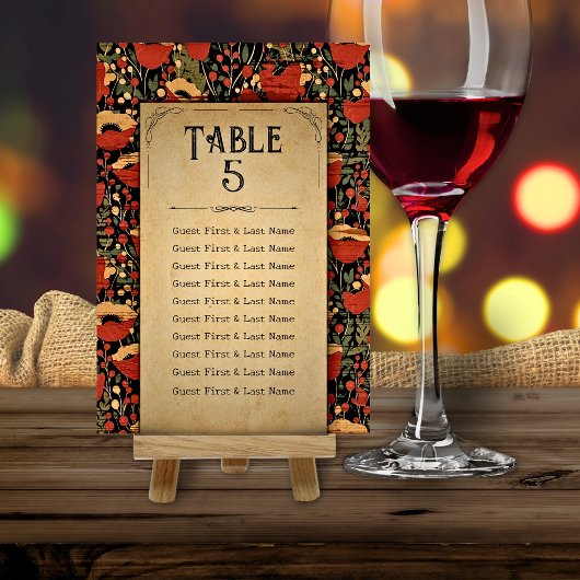 Numéro De Table Poppys rouges rustiques tableau de disposition de