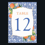 Numéro De Table Positano Citrus Oranges Antique Carreaux Bleus Mar<br><div class="desc">Aquarelle oranges et jolies fleurs contre un arrière - plan de bleu cobalt et blanc carrelage motif pour cette élégante Mariage,  douche ou tableau d'anniversaire design.</div>