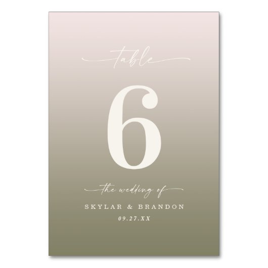 Numéro De Table Poudre rose & Lily vert Ombre Mariage monogramme (Par défaut)