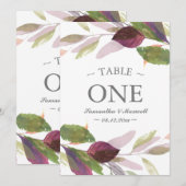 Numéro de table pour mariage d'automne avec feuill (Devant / Derrière)