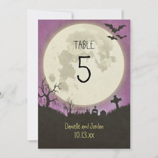 Numéro de table pour un mariage d'Halloween en vio (Devant)